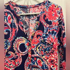 Women’s Lilly Pulitzer Maxi Navy & Coral Printed Long-Sleeve dress size Large
